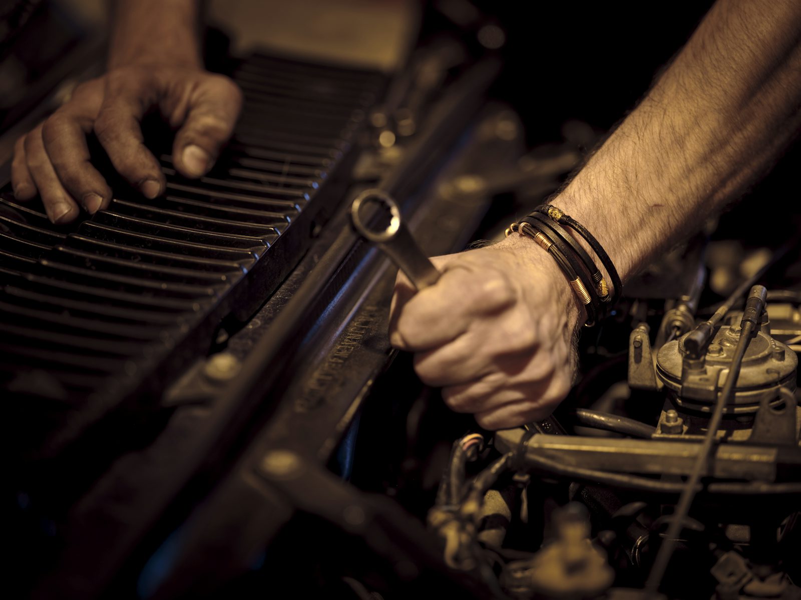 Technician's hands at work